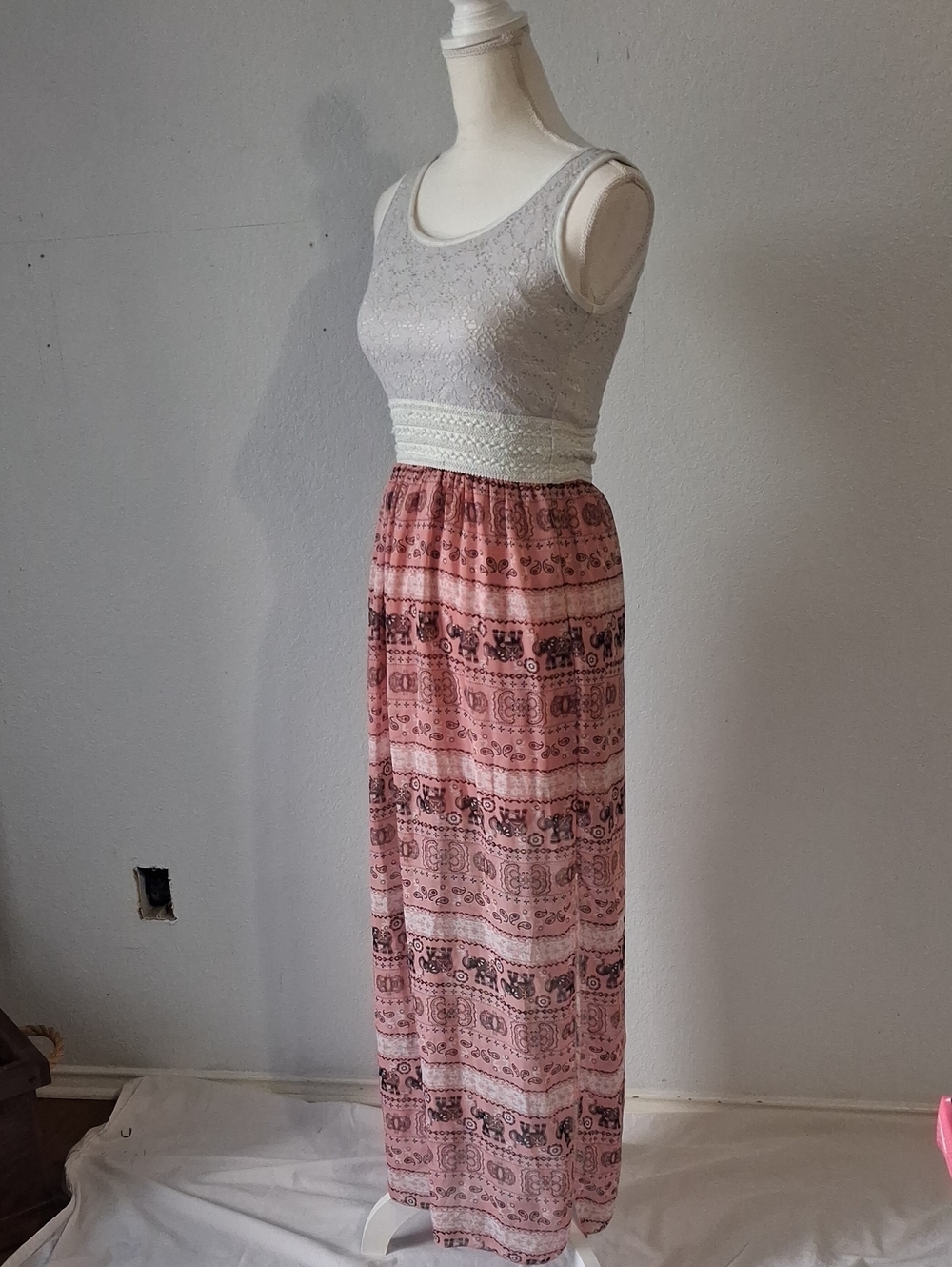 Rue21 Pink Patterned Maxi Skirt with Elastic Waistband